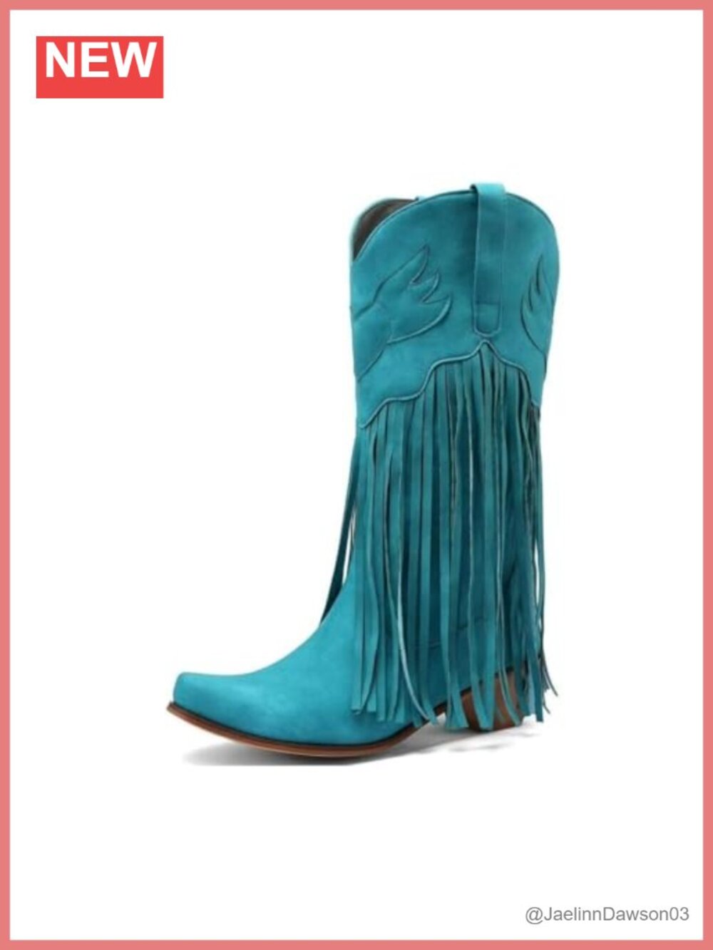Fringe Western Cowboy Boots Pointed Toe Mid Calf Chunky Stacked Heel